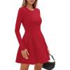 imagePRETTYGARDEN Long Sleeve Mini Dress for Women 2025 Fall Crewneck Knit Pleated Babydoll A Line Soft Casual Short Party DressesRed