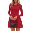 imagePRETTYGARDEN Long Sleeve Mini Dress for Women 2025 Fall Crewneck Knit Pleated Babydoll A Line Soft Casual Short Party DressesRed