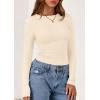 imagePRETTYGARDEN Long Sleeve Shirts for Women 2025 Fall Clothes Cute Going Out Tops Ribbed Tight Fitted Plain Basic Tee TshirtsBeige