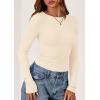 imagePRETTYGARDEN Long Sleeve Shirts for Women 2025 Fall Clothes Cute Going Out Tops Ribbed Tight Fitted Plain Basic Tee TshirtsBeige