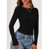 imagePRETTYGARDEN Long Sleeve Shirts for Women 2025 Fall Clothes Cute Going Out Tops Ribbed Tight Fitted Plain Basic Tee TshirtsBlack