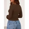 imagePRETTYGARDEN Long Sleeve Shirts for Women 2025 Fall Clothes Cute Going Out Tops Ribbed Tight Fitted Plain Basic Tee TshirtsBrown