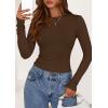 imagePRETTYGARDEN Long Sleeve Shirts for Women 2025 Fall Clothes Cute Going Out Tops Ribbed Tight Fitted Plain Basic Tee TshirtsBrown