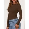imagePRETTYGARDEN Long Sleeve Shirts for Women 2025 Fall Clothes Cute Going Out Tops Ribbed Tight Fitted Plain Basic Tee TshirtsBrown