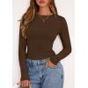 imagePRETTYGARDEN Long Sleeve Shirts for Women 2025 Fall Clothes Cute Going Out Tops Ribbed Tight Fitted Plain Basic Tee TshirtsBrown