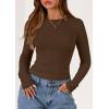 imagePRETTYGARDEN Long Sleeve Shirts for Women 2025 Fall Clothes Cute Going Out Tops Ribbed Tight Fitted Plain Basic Tee TshirtsBrown