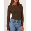 imagePRETTYGARDEN Long Sleeve Shirts for Women 2025 Fall Clothes Cute Going Out Tops Ribbed Tight Fitted Plain Basic Tee TshirtsBrown