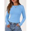 imagePRETTYGARDEN Long Sleeve Shirts for Women 2025 Fall Clothes Cute Going Out Tops Ribbed Tight Fitted Plain Basic Tee TshirtsLight Blue