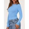 imagePRETTYGARDEN Long Sleeve Shirts for Women 2025 Fall Clothes Cute Going Out Tops Ribbed Tight Fitted Plain Basic Tee TshirtsLight Blue