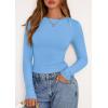 imagePRETTYGARDEN Long Sleeve Shirts for Women 2025 Fall Clothes Cute Going Out Tops Ribbed Tight Fitted Plain Basic Tee TshirtsLight Blue