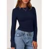 imagePRETTYGARDEN Long Sleeve Shirts for Women 2025 Fall Clothes Cute Going Out Tops Ribbed Tight Fitted Plain Basic Tee TshirtsNavy Blue