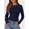 imagePRETTYGARDEN Long Sleeve Shirts for Women 2025 Fall Clothes Cute Going Out Tops Ribbed Tight Fitted Plain Basic Tee TshirtsNavy Blue