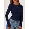 imagePRETTYGARDEN Long Sleeve Shirts for Women 2025 Fall Clothes Cute Going Out Tops Ribbed Tight Fitted Plain Basic Tee TshirtsNavy Blue