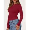 imagePRETTYGARDEN Long Sleeve Shirts for Women 2025 Fall Clothes Cute Going Out Tops Ribbed Tight Fitted Plain Basic Tee TshirtsRed
