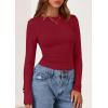 imagePRETTYGARDEN Long Sleeve Shirts for Women 2025 Fall Clothes Cute Going Out Tops Ribbed Tight Fitted Plain Basic Tee TshirtsRed