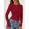 imagePRETTYGARDEN Long Sleeve Shirts for Women 2025 Fall Clothes Cute Going Out Tops Ribbed Tight Fitted Plain Basic Tee TshirtsRed