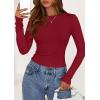 imagePRETTYGARDEN Long Sleeve Shirts for Women 2025 Fall Clothes Cute Going Out Tops Ribbed Tight Fitted Plain Basic Tee TshirtsRed