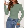 imagePRETTYGARDEN Long Sleeve Shirts for Women 2025 Fall Clothes Cute Going Out Tops Ribbed Tight Fitted Plain Basic Tee TshirtsSage Green