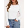 imagePRETTYGARDEN Long Sleeve Shirts for Women 2025 Fall Clothes Cute Going Out Tops Ribbed Tight Fitted Plain Basic Tee TshirtsWhite