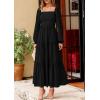 imagePRETTYGARDEN Maxi Dresses for Women 2025 Fall Casual Long Sleeve Smocked A Line Ruffle Flowy Boho Wedding Guest Dress PocketsBlack