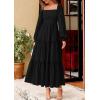 imagePRETTYGARDEN Maxi Dresses for Women 2025 Fall Casual Long Sleeve Smocked A Line Ruffle Flowy Boho Wedding Guest Dress PocketsBlack