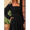 imagePRETTYGARDEN Maxi Dresses for Women 2025 Fall Casual Long Sleeve Smocked A Line Ruffle Flowy Boho Wedding Guest Dress PocketsBlack