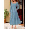 imagePRETTYGARDEN Maxi Dresses for Women 2025 Fall Casual Long Sleeve Smocked A Line Ruffle Flowy Boho Wedding Guest Dress PocketsDusty Blue
