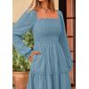 imagePRETTYGARDEN Maxi Dresses for Women 2025 Fall Casual Long Sleeve Smocked A Line Ruffle Flowy Boho Wedding Guest Dress PocketsDusty Blue