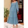 imagePRETTYGARDEN Maxi Dresses for Women 2025 Fall Casual Long Sleeve Smocked A Line Ruffle Flowy Boho Wedding Guest Dress PocketsDusty Blue