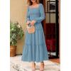 imagePRETTYGARDEN Maxi Dresses for Women 2025 Fall Casual Long Sleeve Smocked A Line Ruffle Flowy Boho Wedding Guest Dress PocketsDusty Blue