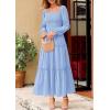 imagePRETTYGARDEN Maxi Dresses for Women 2025 Fall Casual Long Sleeve Smocked A Line Ruffle Flowy Boho Wedding Guest Dress PocketsLight Blue
