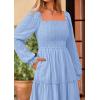 imagePRETTYGARDEN Maxi Dresses for Women 2025 Fall Casual Long Sleeve Smocked A Line Ruffle Flowy Boho Wedding Guest Dress PocketsLight Blue