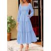 imagePRETTYGARDEN Maxi Dresses for Women 2025 Fall Casual Long Sleeve Smocked A Line Ruffle Flowy Boho Wedding Guest Dress PocketsLight Blue