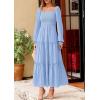 imagePRETTYGARDEN Maxi Dresses for Women 2025 Fall Casual Long Sleeve Smocked A Line Ruffle Flowy Boho Wedding Guest Dress PocketsLight Blue