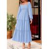 imagePRETTYGARDEN Maxi Dresses for Women 2025 Fall Casual Long Sleeve Smocked A Line Ruffle Flowy Boho Wedding Guest Dress PocketsLight Blue