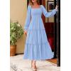imagePRETTYGARDEN Maxi Dresses for Women 2025 Fall Casual Long Sleeve Smocked A Line Ruffle Flowy Boho Wedding Guest Dress PocketsLight Blue