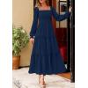 imagePRETTYGARDEN Maxi Dresses for Women 2025 Fall Casual Long Sleeve Smocked A Line Ruffle Flowy Boho Wedding Guest Dress PocketsNavy Blue