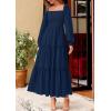 imagePRETTYGARDEN Maxi Dresses for Women 2025 Fall Casual Long Sleeve Smocked A Line Ruffle Flowy Boho Wedding Guest Dress PocketsNavy Blue