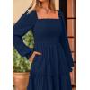 imagePRETTYGARDEN Maxi Dresses for Women 2025 Fall Casual Long Sleeve Smocked A Line Ruffle Flowy Boho Wedding Guest Dress PocketsNavy Blue