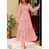 imagePRETTYGARDEN Maxi Dresses for Women 2025 Fall Casual Long Sleeve Smocked A Line Ruffle Flowy Boho Wedding Guest Dress PocketsPink