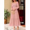 imagePRETTYGARDEN Maxi Dresses for Women 2025 Fall Casual Long Sleeve Smocked A Line Ruffle Flowy Boho Wedding Guest Dress PocketsPink