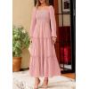 imagePRETTYGARDEN Maxi Dresses for Women 2025 Fall Casual Long Sleeve Smocked A Line Ruffle Flowy Boho Wedding Guest Dress PocketsPink