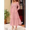 imagePRETTYGARDEN Maxi Dresses for Women 2025 Fall Casual Long Sleeve Smocked A Line Ruffle Flowy Boho Wedding Guest Dress PocketsPink