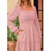 imagePRETTYGARDEN Maxi Dresses for Women 2025 Fall Casual Long Sleeve Smocked A Line Ruffle Flowy Boho Wedding Guest Dress PocketsPink