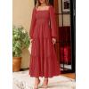 imagePRETTYGARDEN Maxi Dresses for Women 2025 Fall Casual Long Sleeve Smocked A Line Ruffle Flowy Boho Wedding Guest Dress PocketsRed