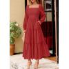 imagePRETTYGARDEN Maxi Dresses for Women 2025 Fall Casual Long Sleeve Smocked A Line Ruffle Flowy Boho Wedding Guest Dress PocketsRed