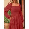 imagePRETTYGARDEN Maxi Dresses for Women 2025 Fall Casual Long Sleeve Smocked A Line Ruffle Flowy Boho Wedding Guest Dress PocketsRed