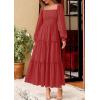imagePRETTYGARDEN Maxi Dresses for Women 2025 Fall Casual Long Sleeve Smocked A Line Ruffle Flowy Boho Wedding Guest Dress PocketsRed