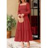imagePRETTYGARDEN Maxi Dresses for Women 2025 Fall Casual Long Sleeve Smocked A Line Ruffle Flowy Boho Wedding Guest Dress PocketsRed