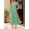 imagePRETTYGARDEN Maxi Dresses for Women 2025 Fall Casual Long Sleeve Smocked A Line Ruffle Flowy Boho Wedding Guest Dress PocketsSage Green